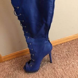 royal blue thigh high corset boot